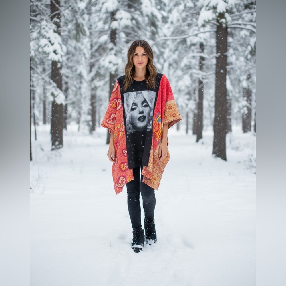 Women's Red Paisley Kimono Cardigan - Unbranded